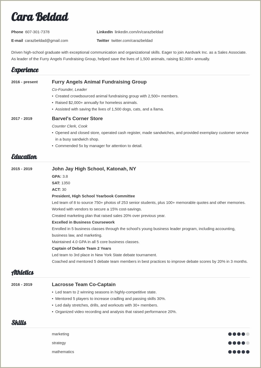 Resume For Highschool Graduate With Work Experience