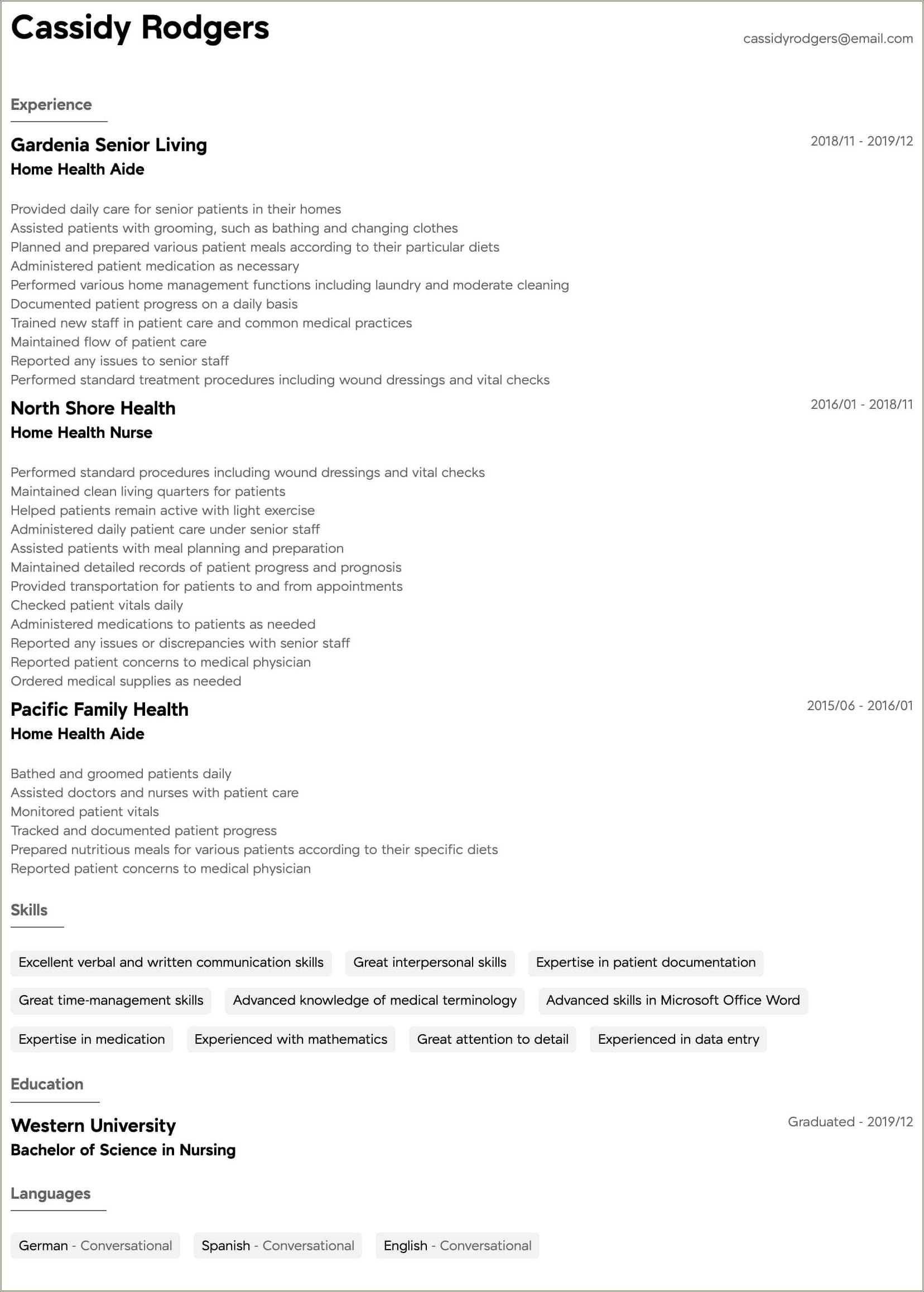 Resume For Home Care Aide Example