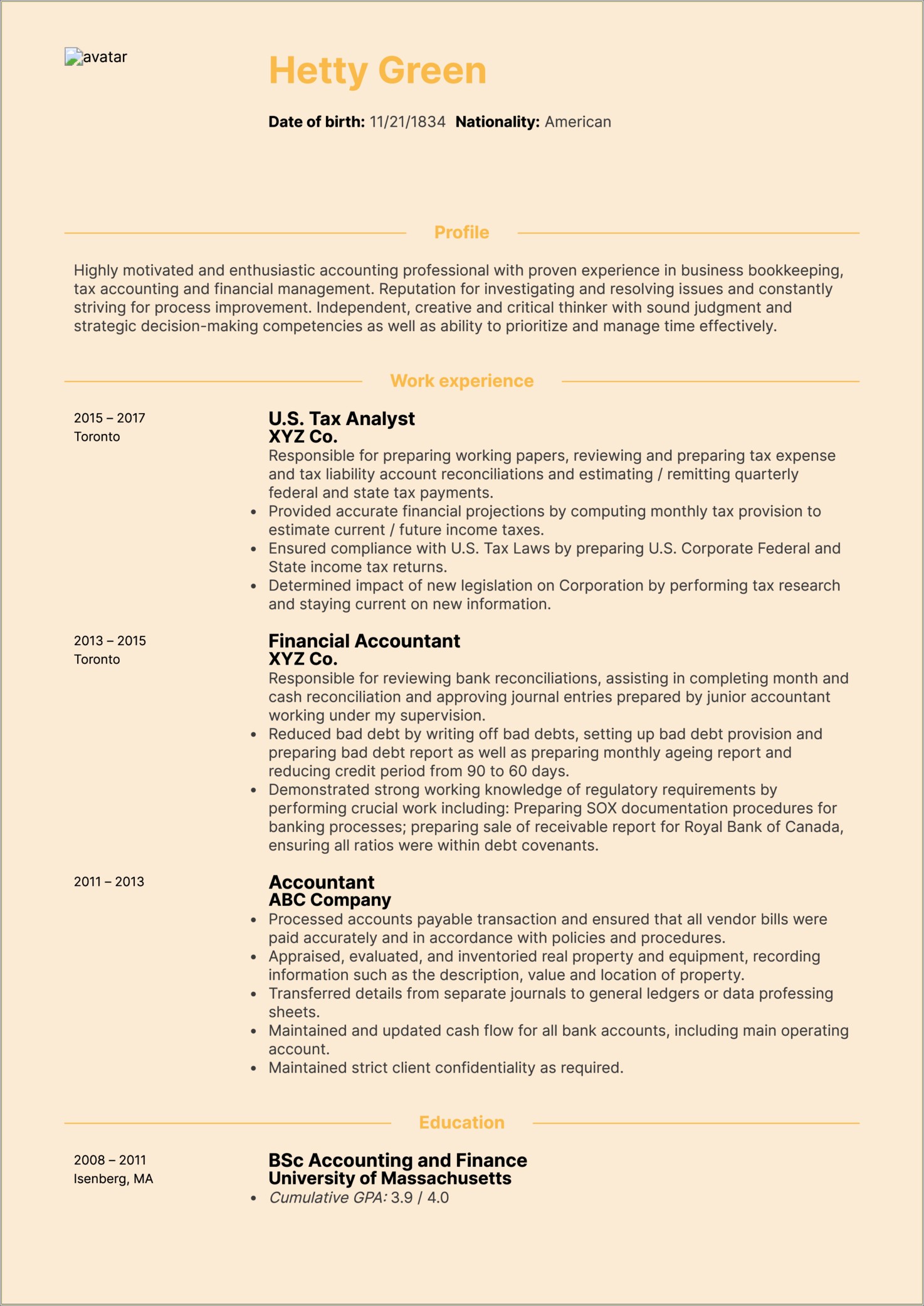 Resume For Income Tax Audit Jobs