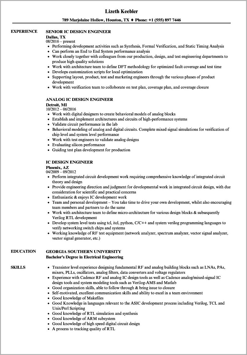 Resume For Jobs In Vlsi Design