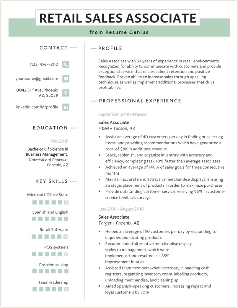 Resume For Lead Sales Associate Dollar General Skills