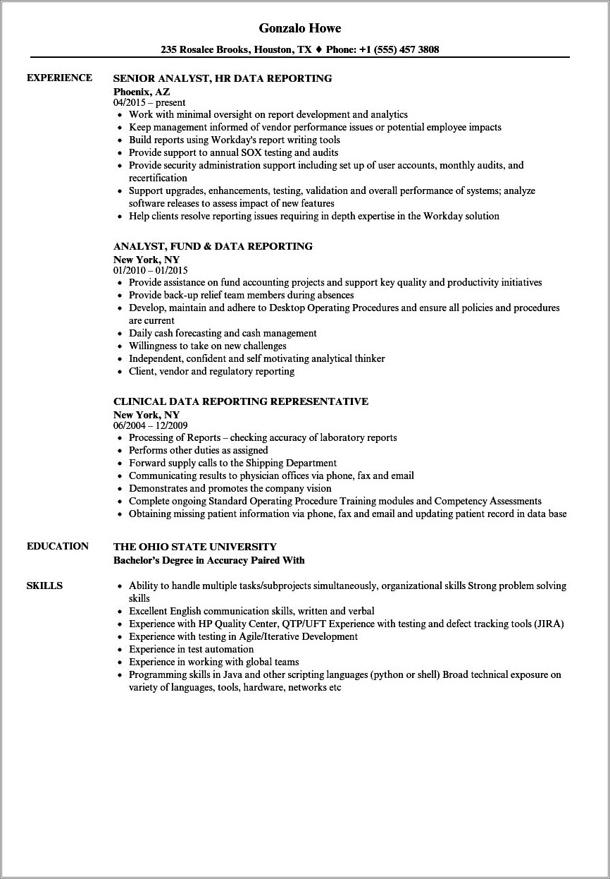 Resume For Managing A Report Update