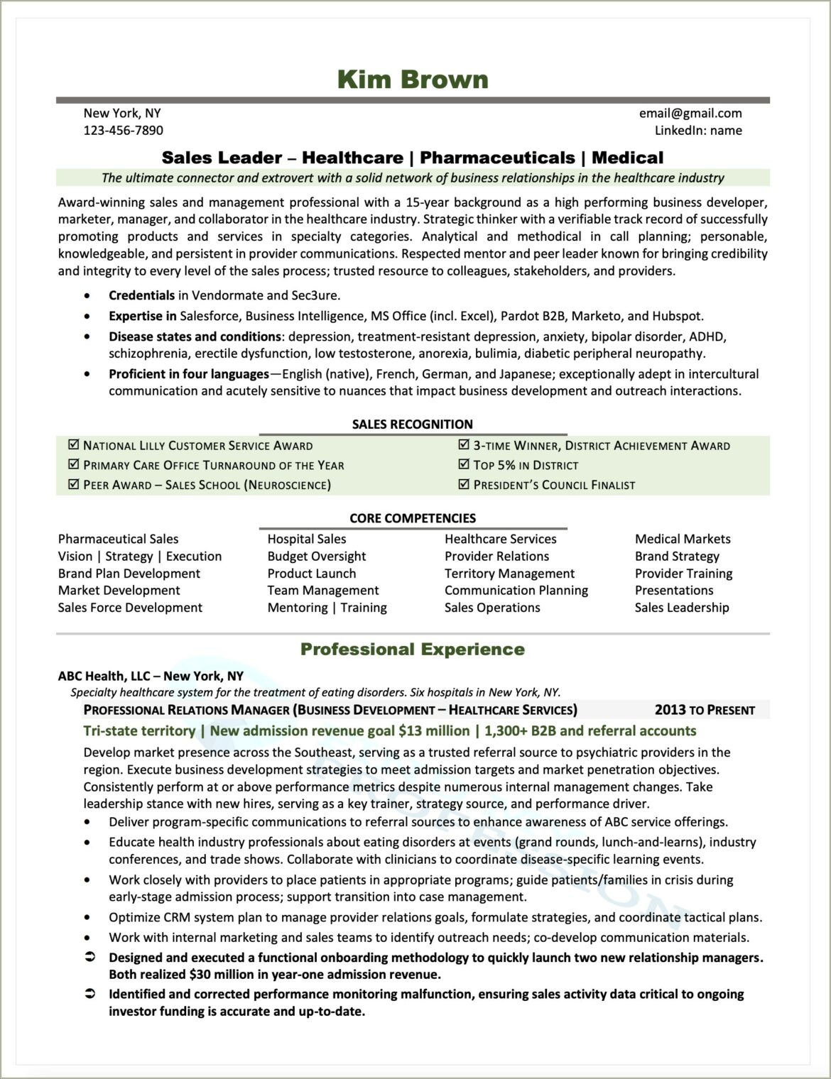 Resume For Marketing Manager In Hospital