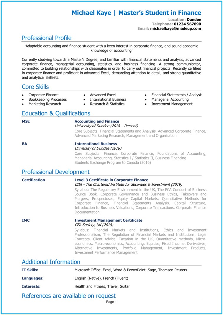 Resume For Masters Application Sample Teaching