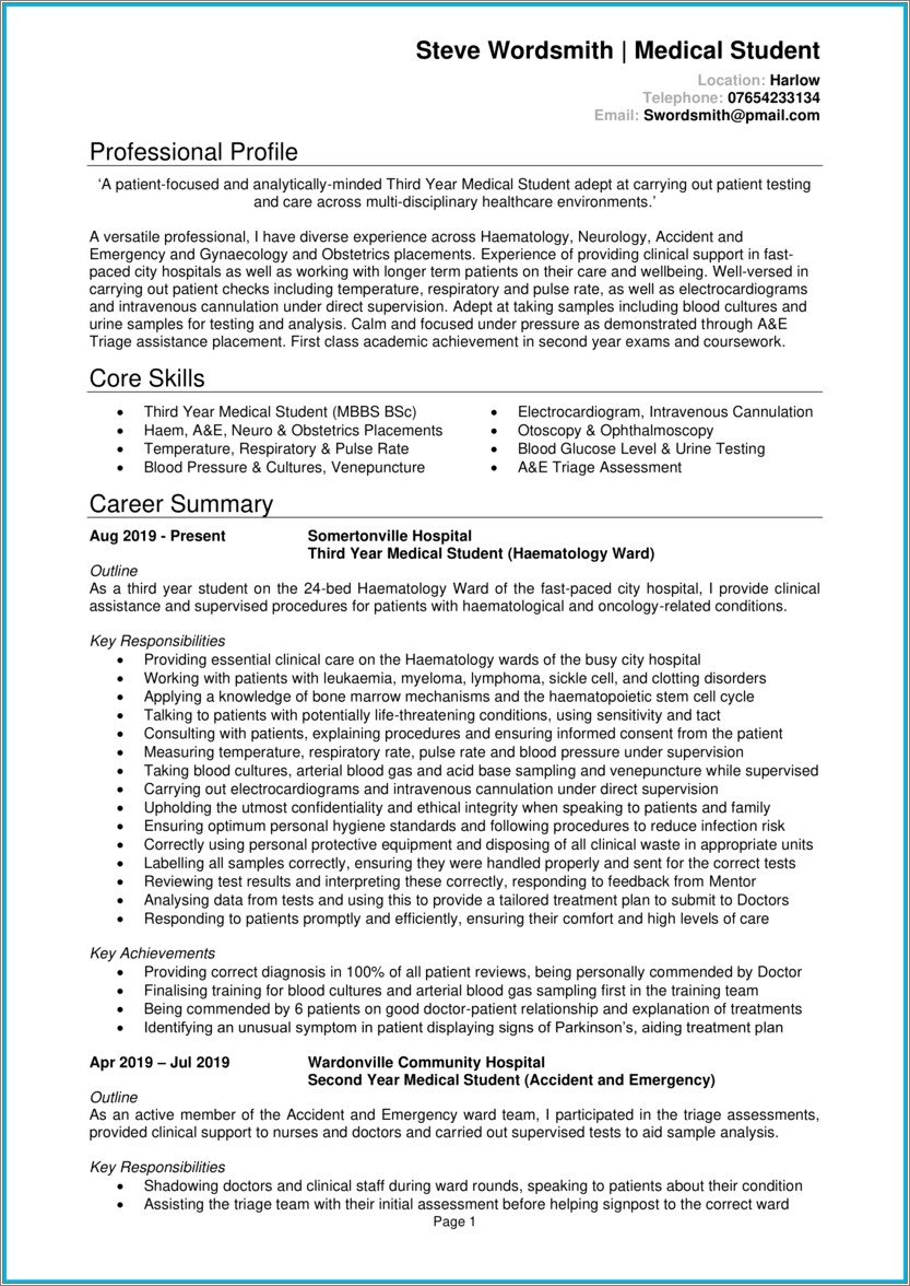 Resume For Masters Program Medical School