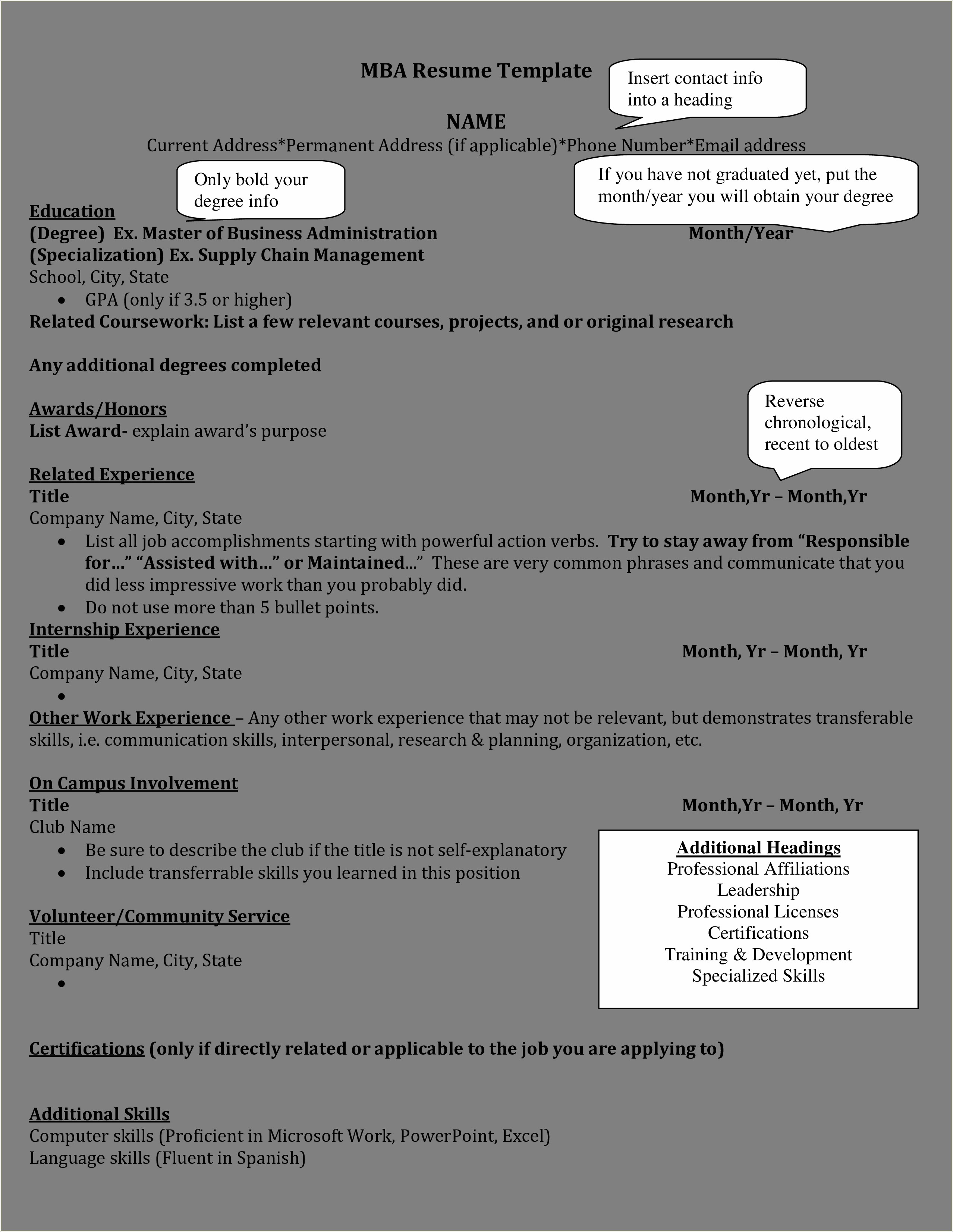 Resume For Mba Fresher In Word Format