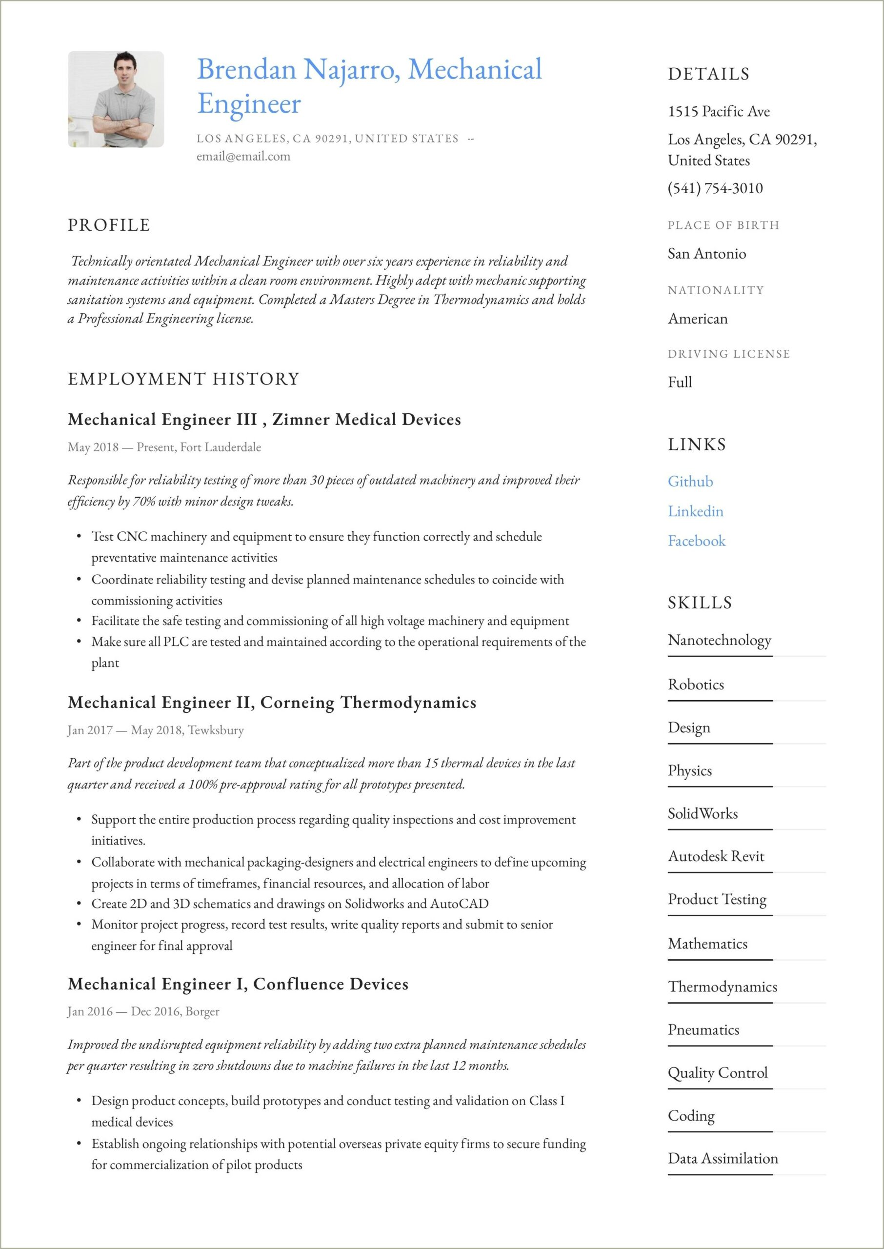 Resume For Mechanical Engineer Without Experience