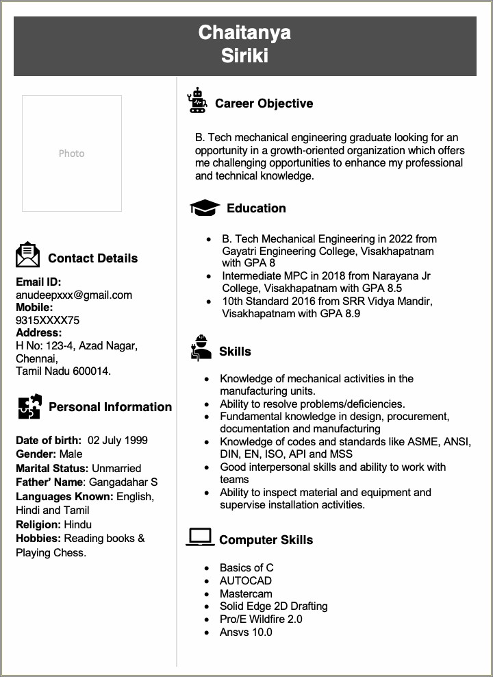 Resume For Mechanical Engineer Word Format