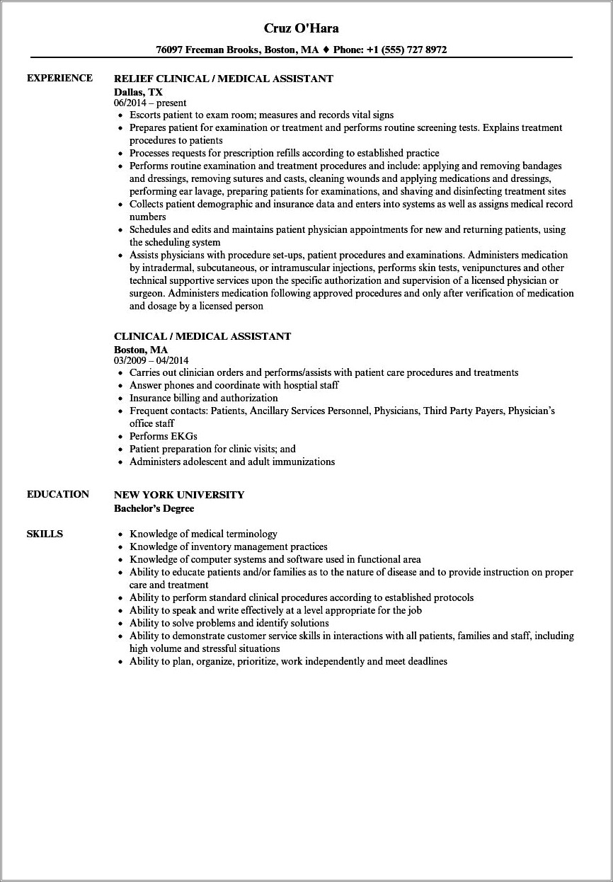 Resume For Medical Assistant Profesional Skills Sample