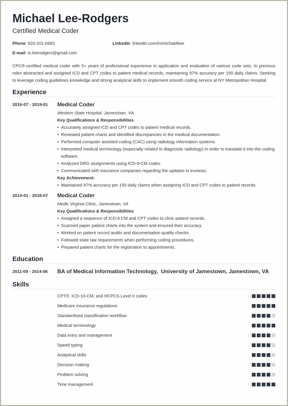 Resume For Medical Billing With Experience