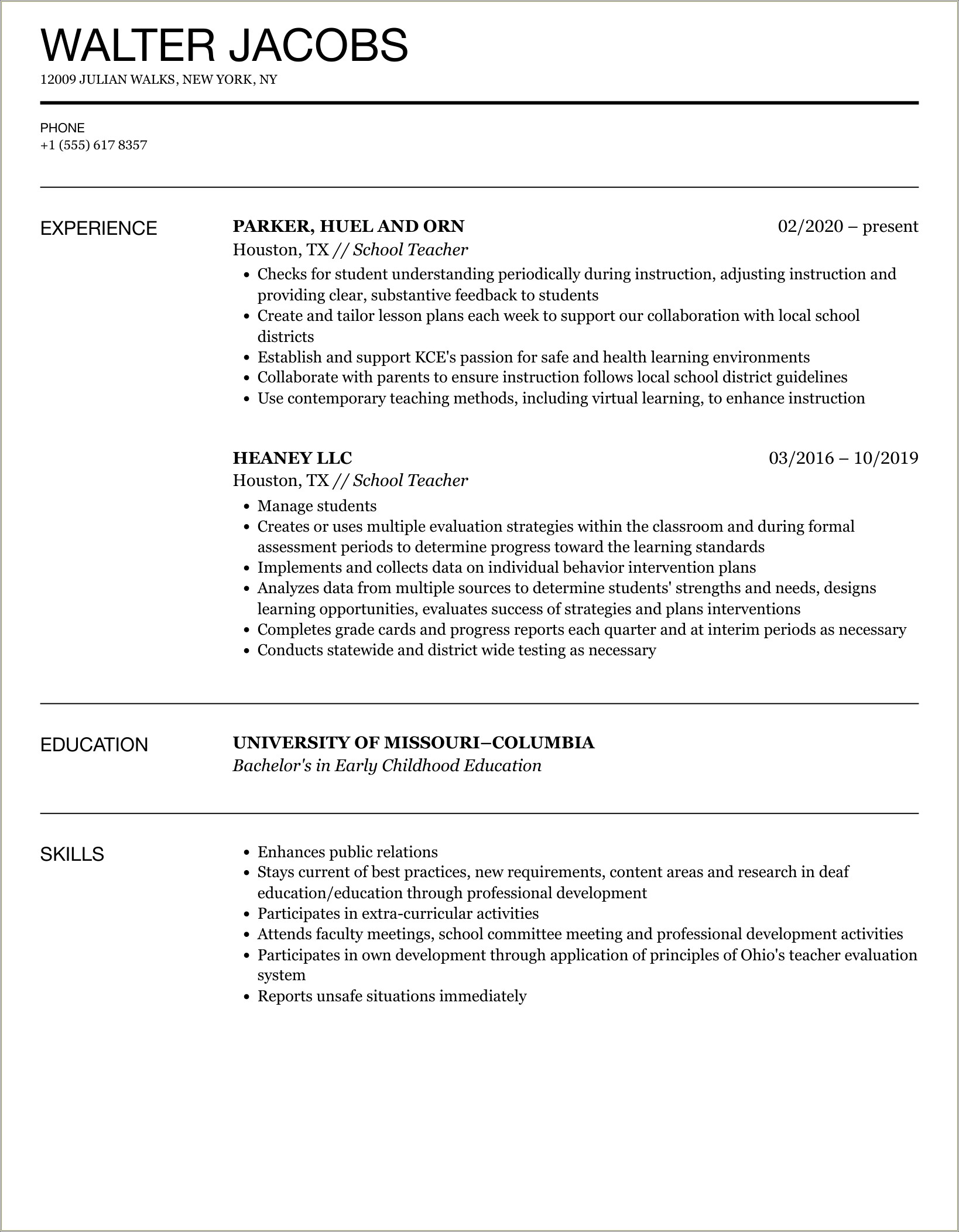 Resume For Middle School Math Teacher In Msword