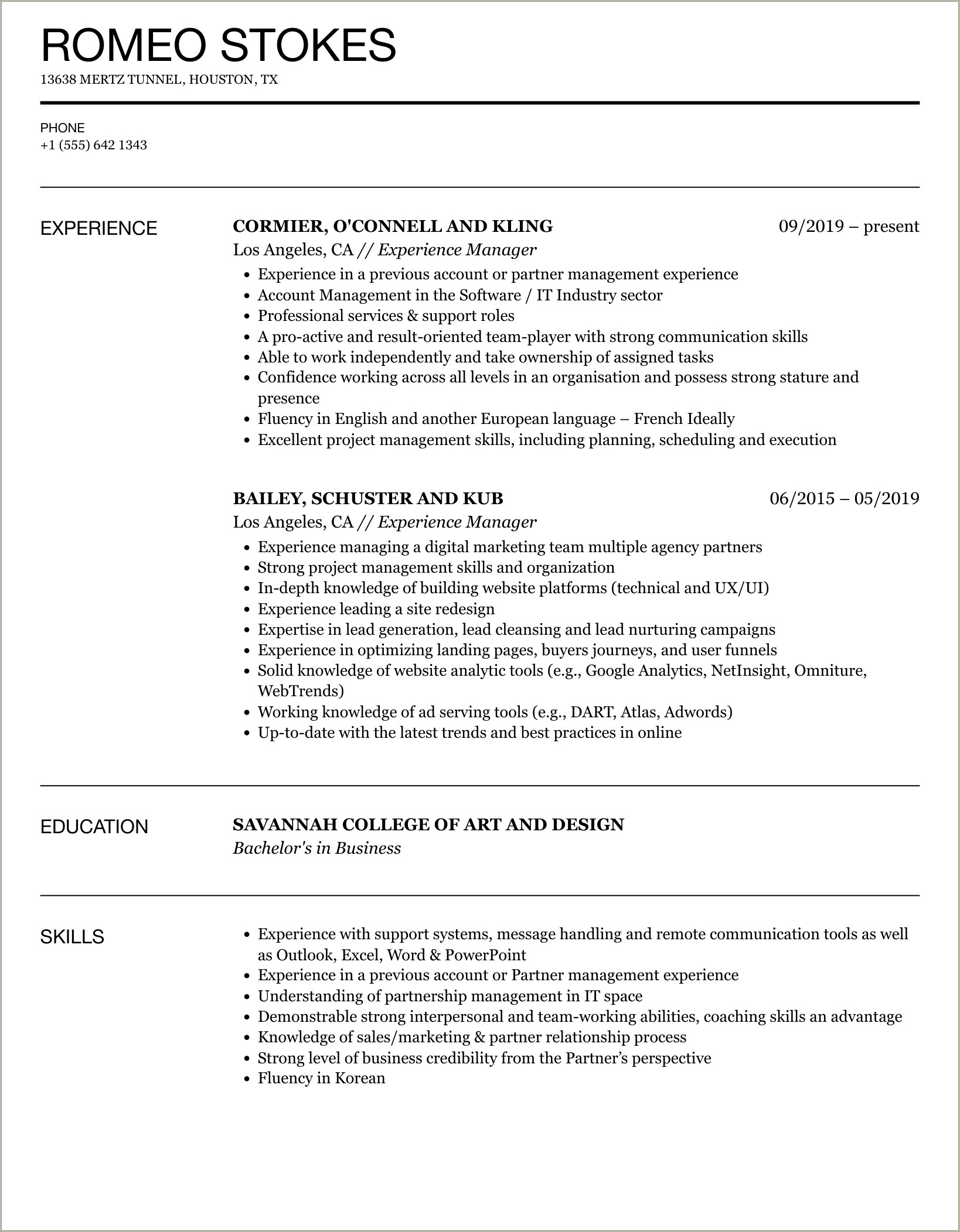 Resume For Mix Of Employee And Independent Experience