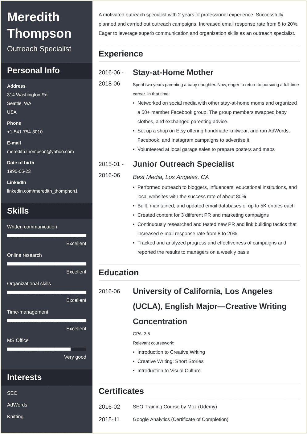 Resume For Mom Going Back To Work