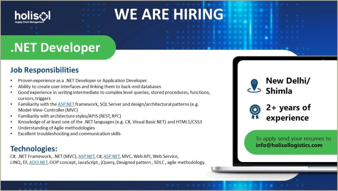 Resume For Net Developer With 2 Year Experience