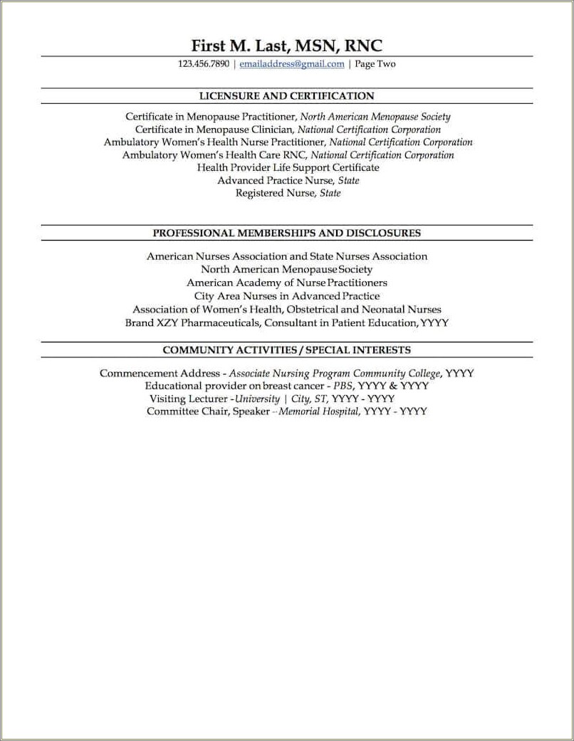 Resume For New Aprn Graduate Example