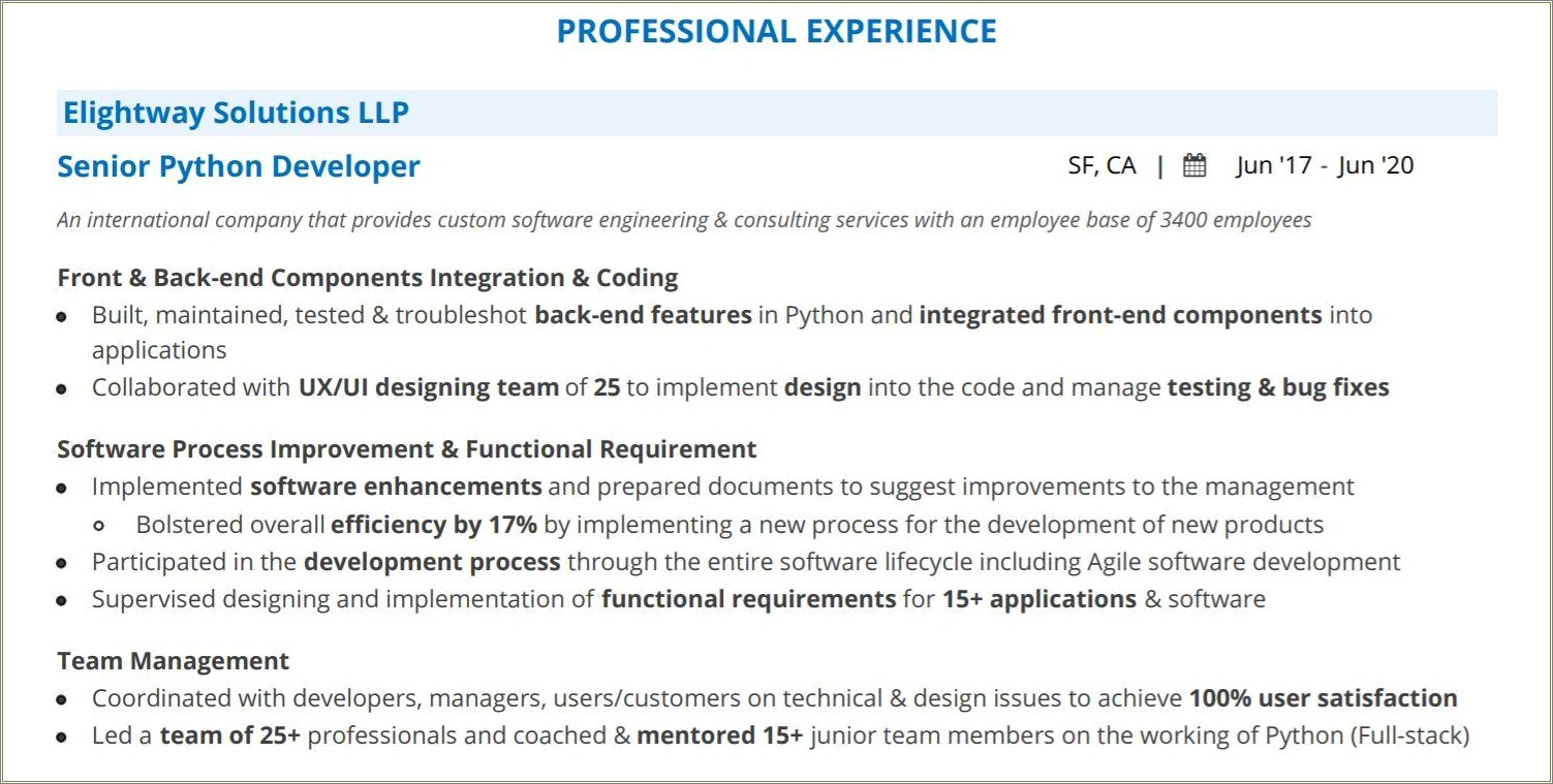 Resume For No Experience Python Developer