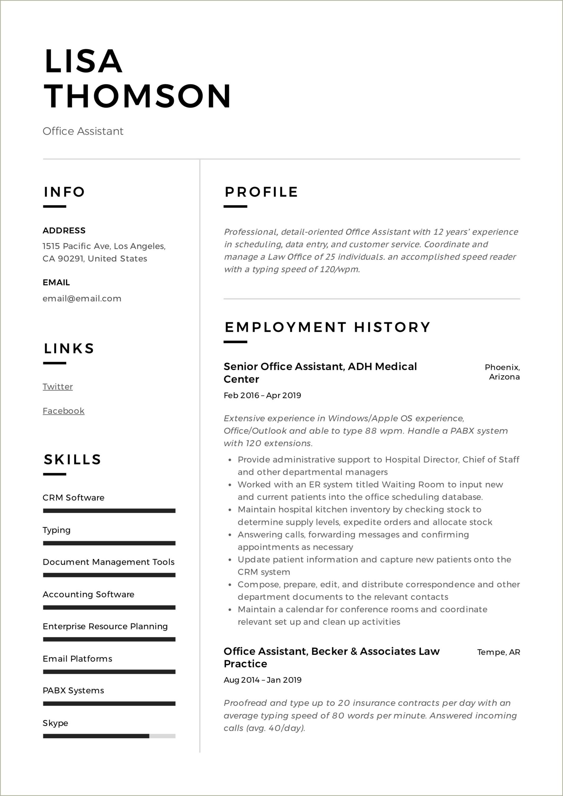 Resume For Office Assistant Job Description