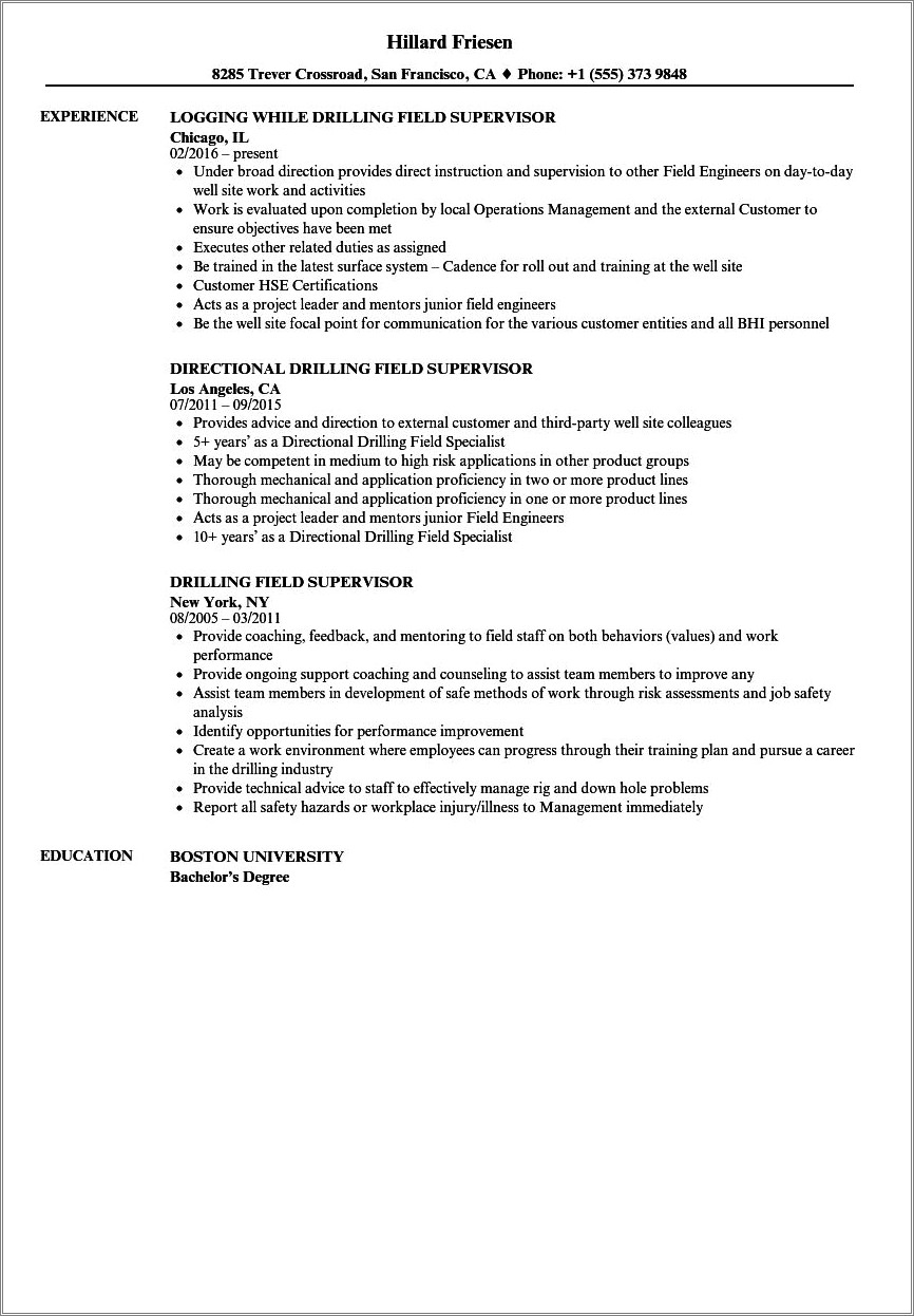 Resume For Oil Rig Job Examples