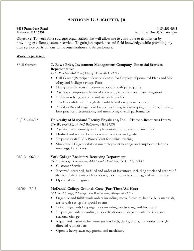 Resume For On Campus Bookstore Job