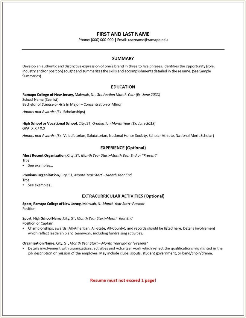 Resume For On Campus Job Student