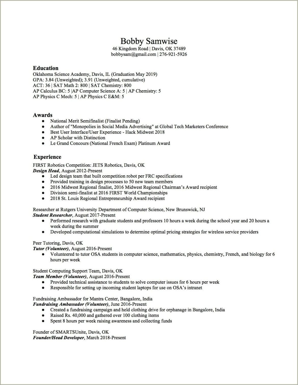 Resume For On Campus Jobwhich High School Gpa