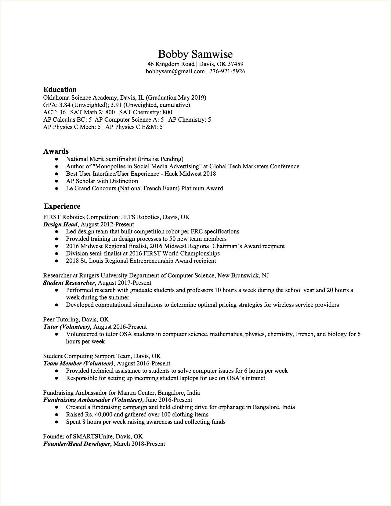 Resume For On Campus Jobwhich High School Gpa