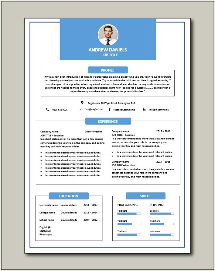 Resume For Only One Job Template