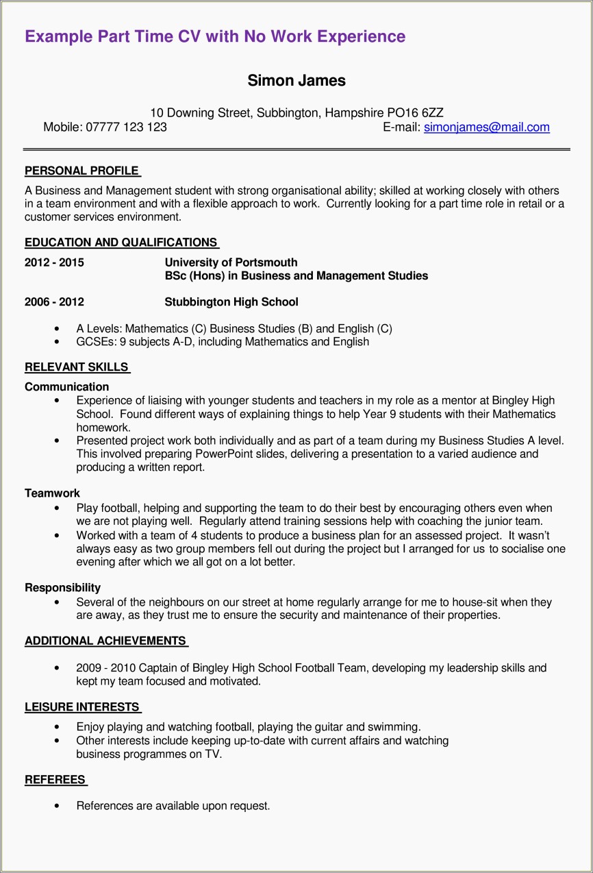 Resume For Part Time Job Canada