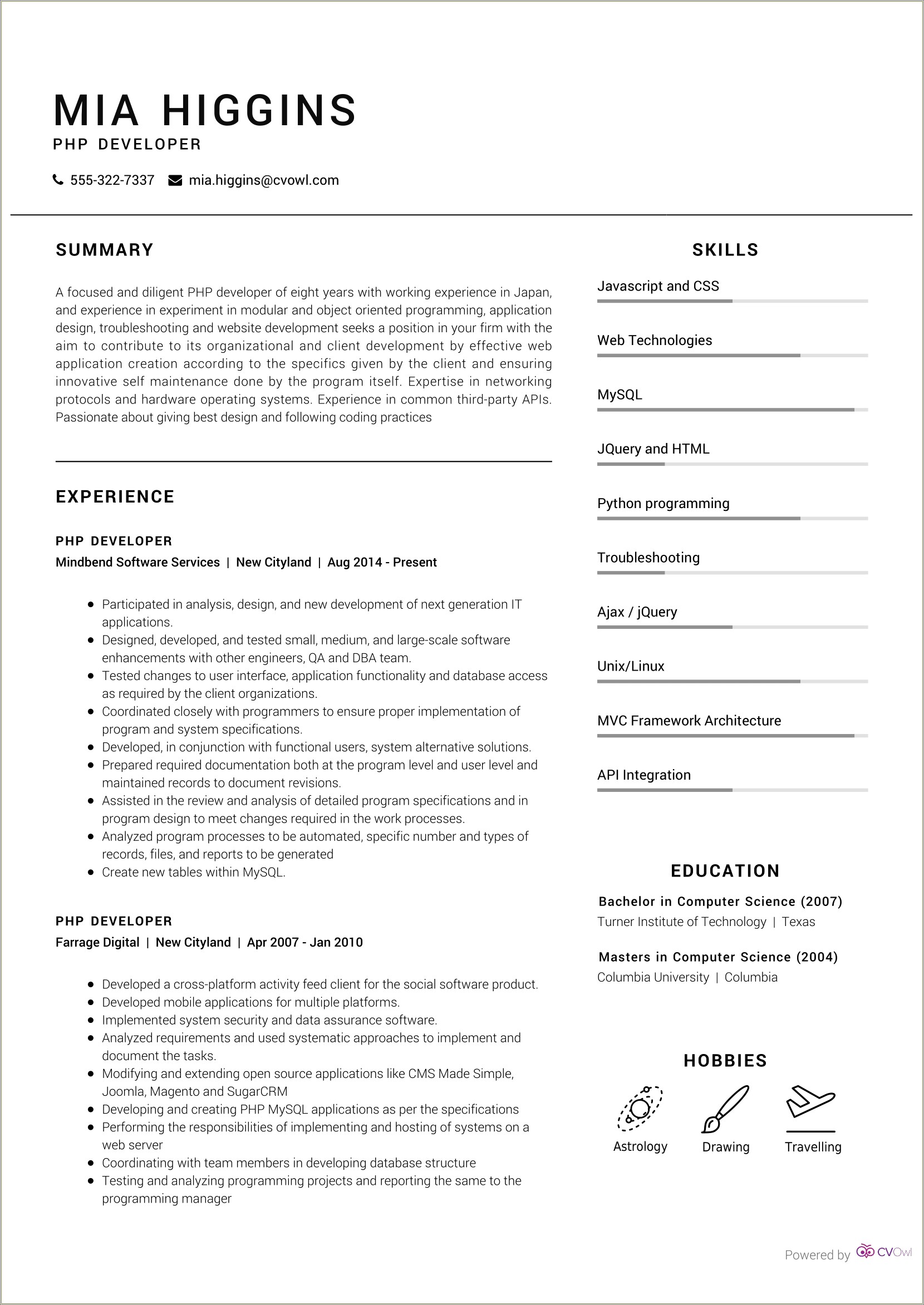 Resume For Php Developer Fresher Free Download