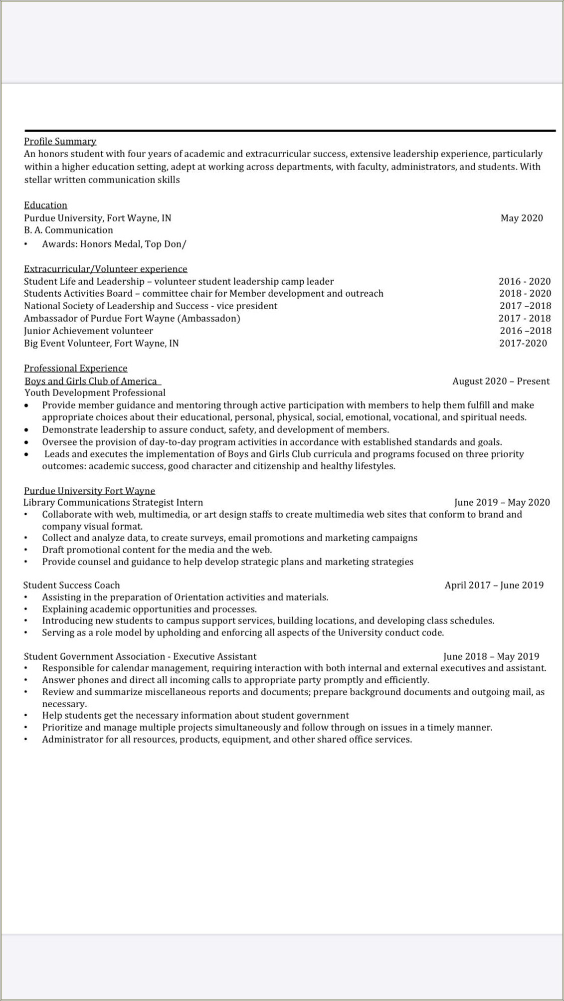 Resume For Pplying To Grad School