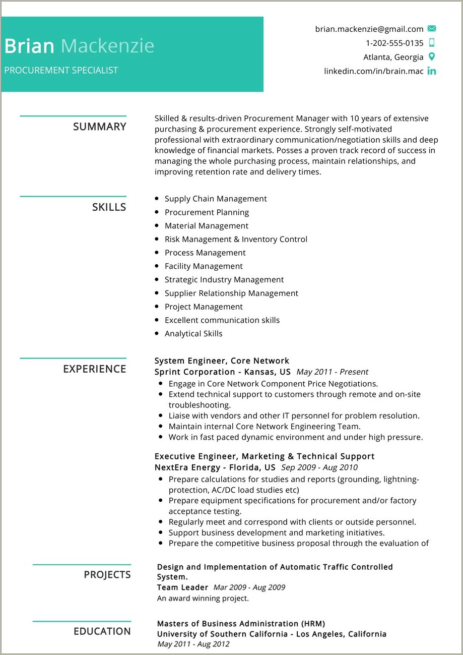 Resume For Procurement Manager In Word Format