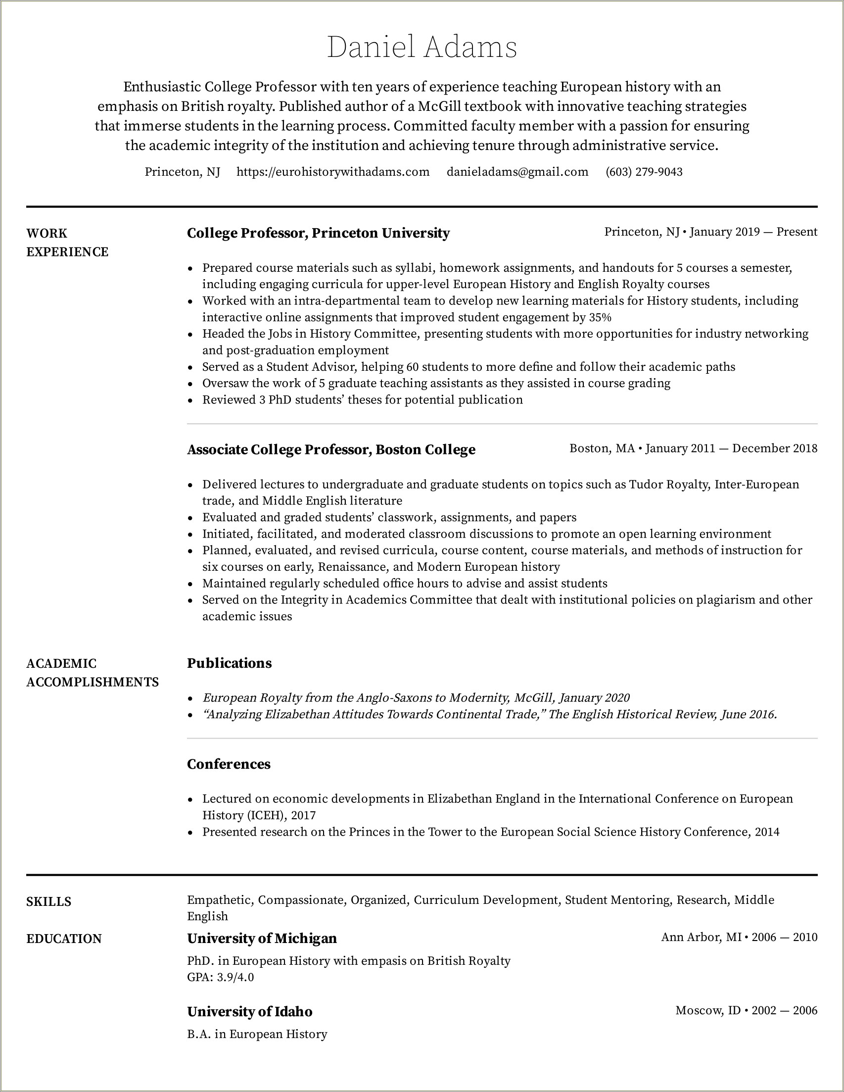 Resume For Professor Job With No Experience