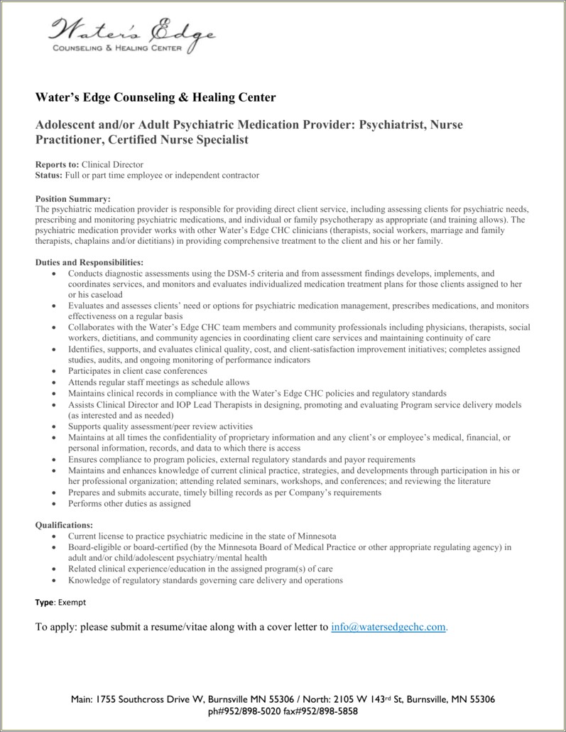 Resume For Psychiatric Nurse Practitioner School