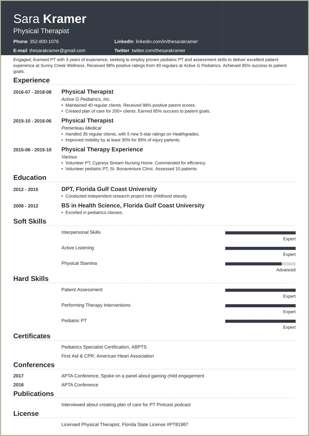 Resume For Pt School At Wichtia State University