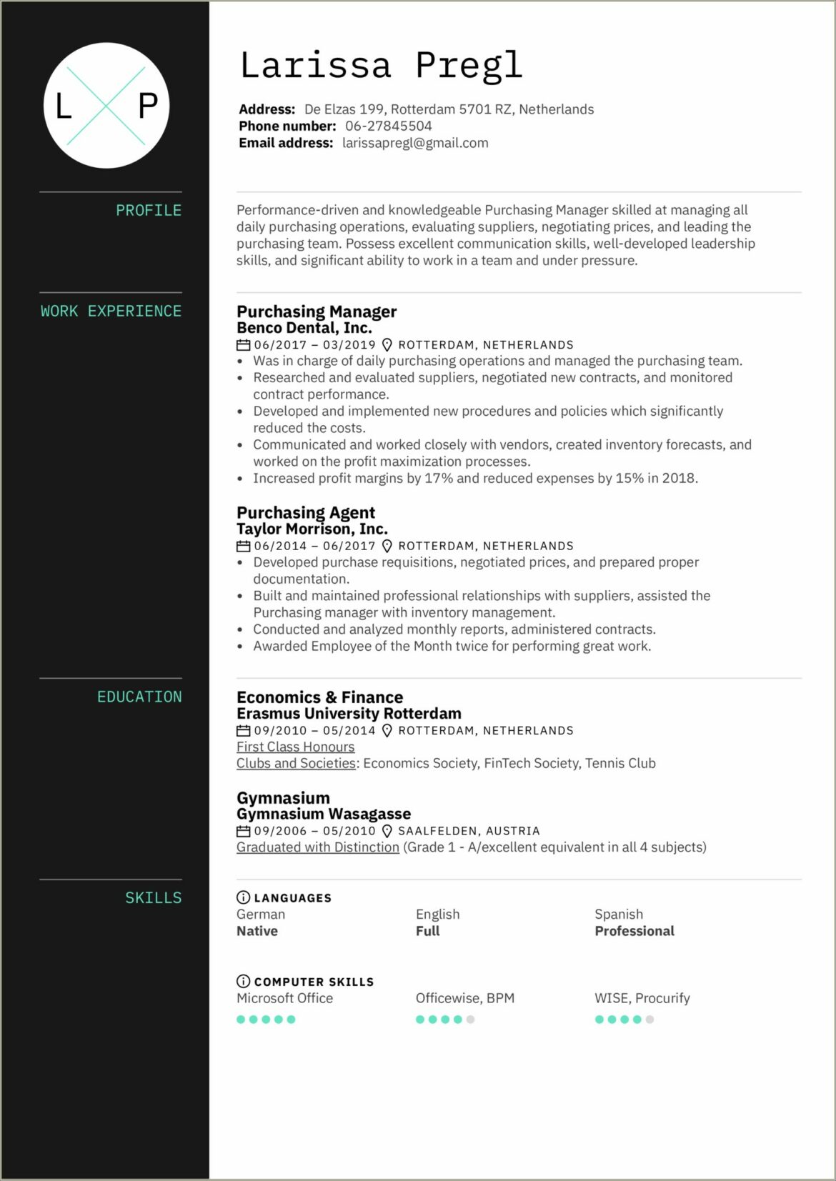 Resume For Purchase Manager In Word Format