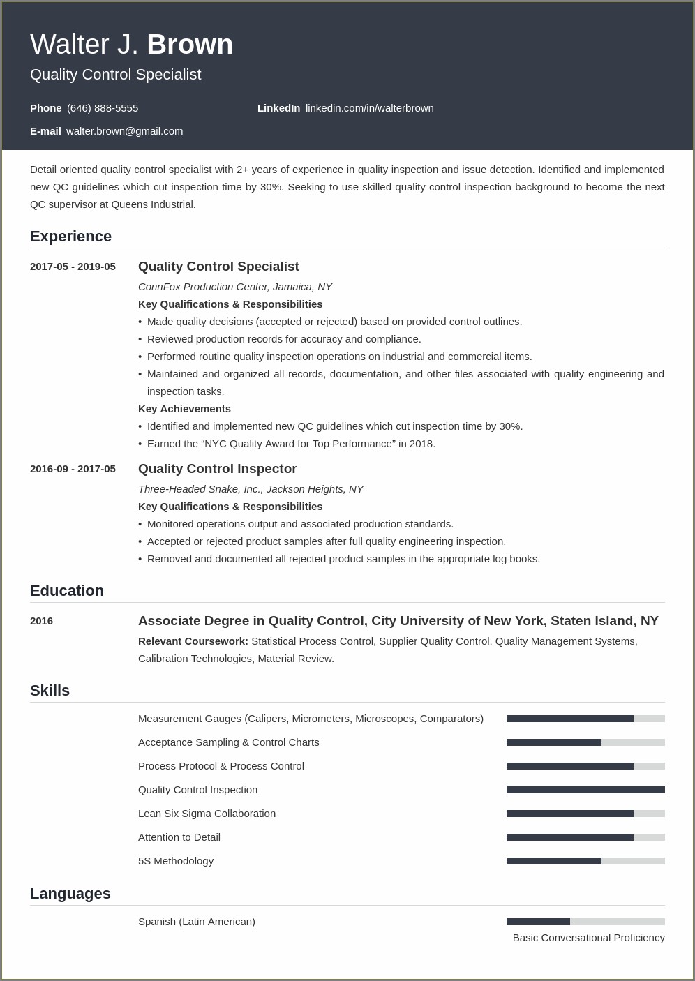 Resume For Quality Assurance Manager In Automotive Industry