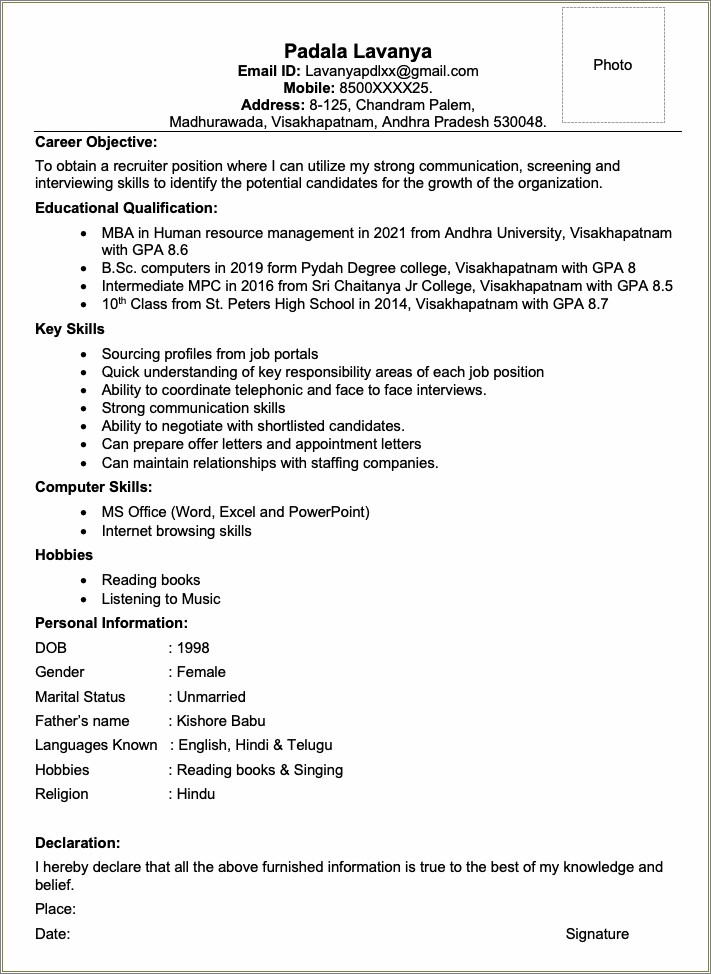 Resume For Recruiter Or Hiring Manager