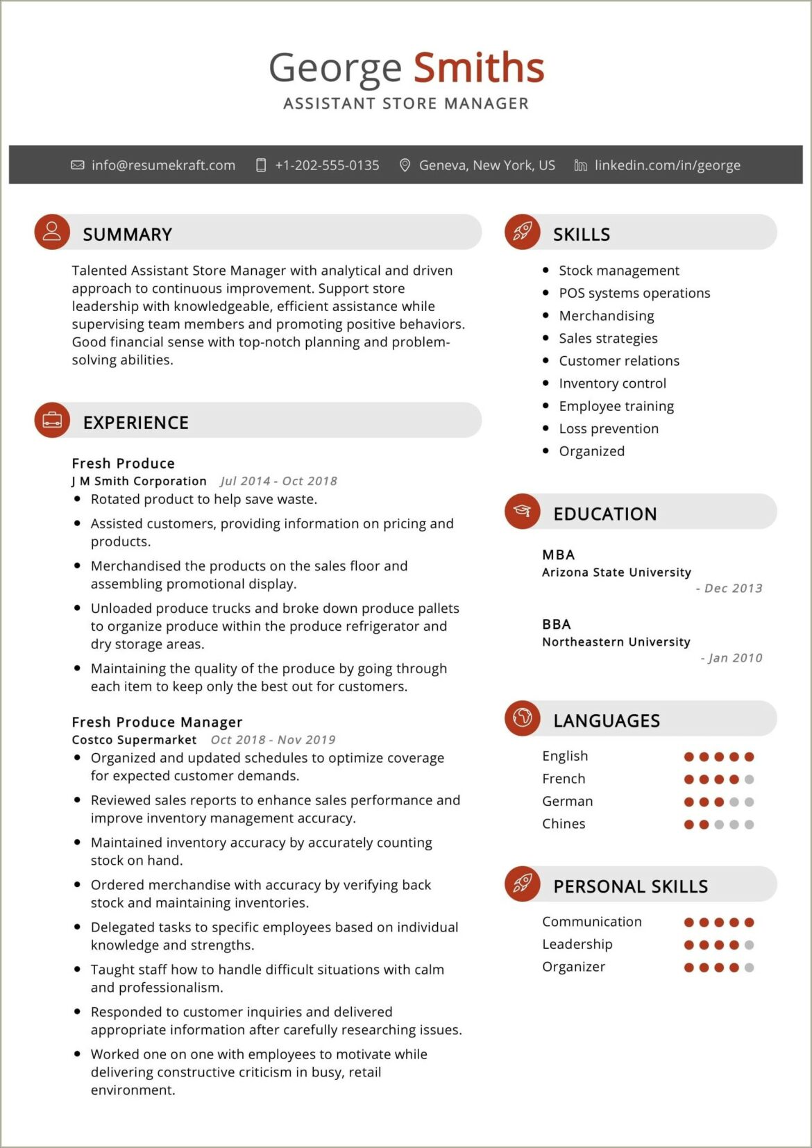 Resume For Retail Assistant Manager Samples