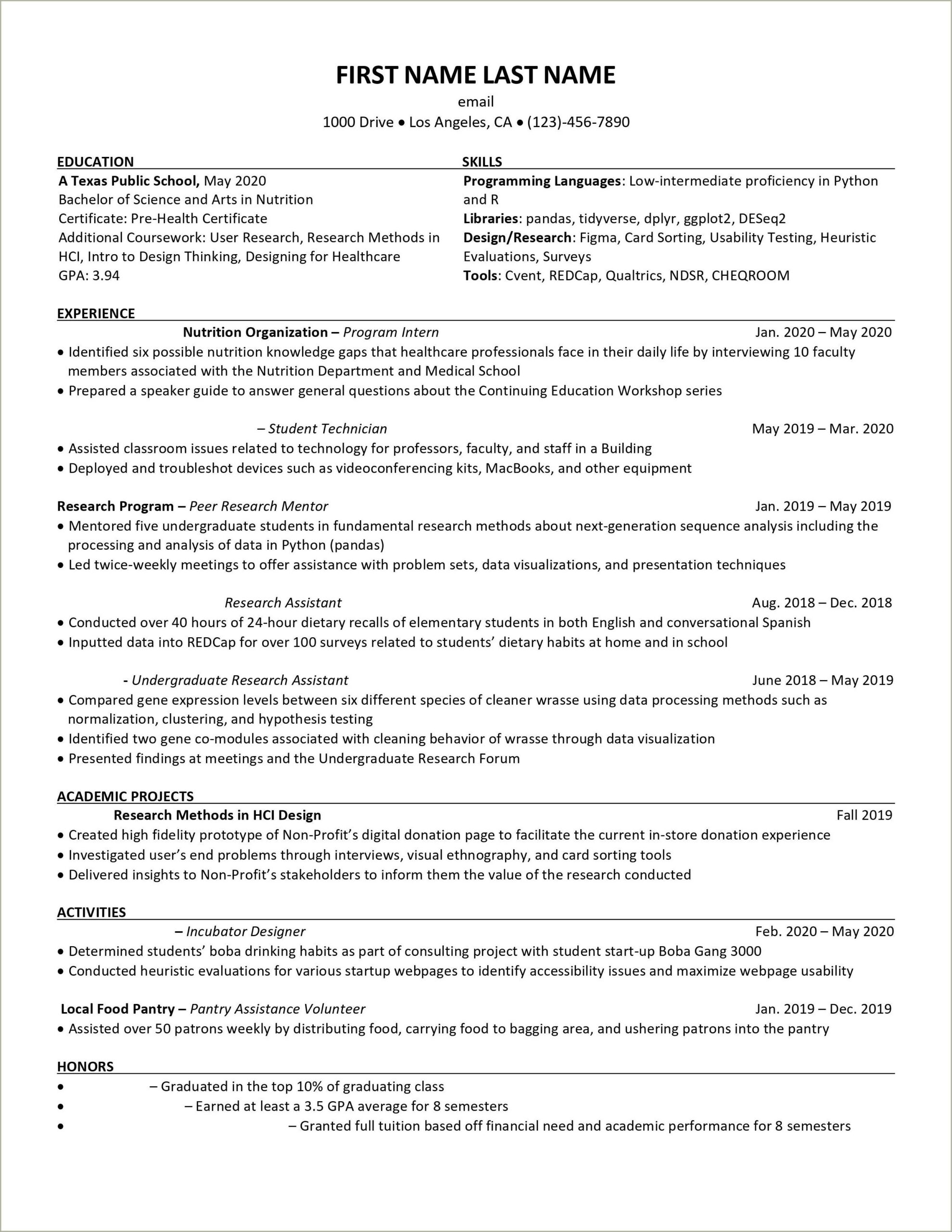 Resume For School Of Public Health