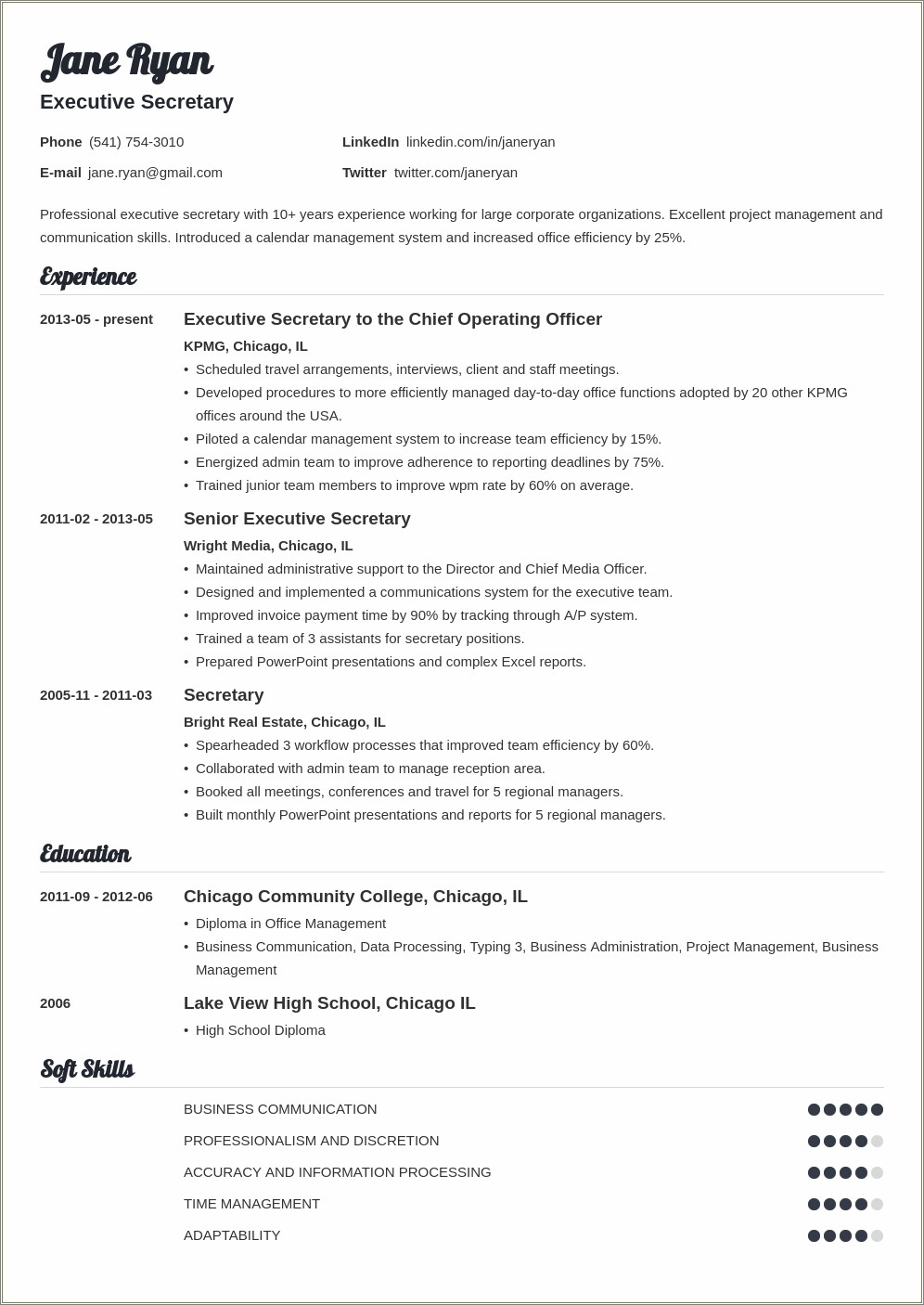 Resume For School Secretary Position Sample