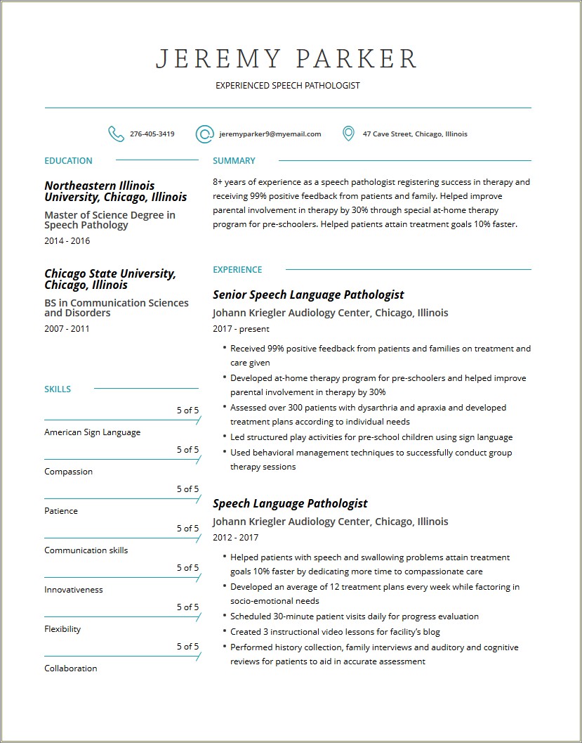 Resume For School Speech Language Pathologist