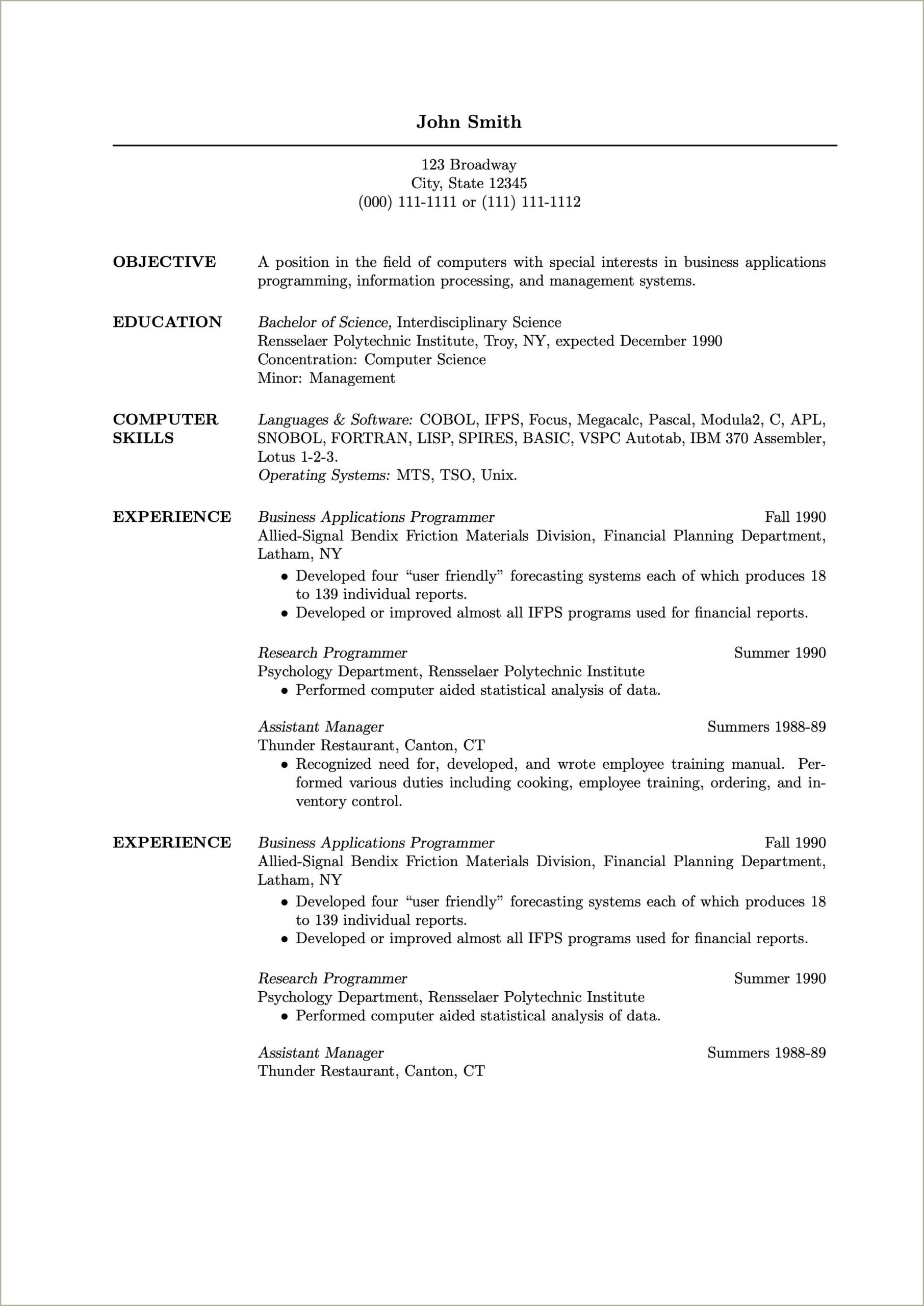 Resume For Science Job No Experience