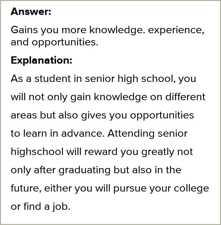 Resume For Senior High School Students