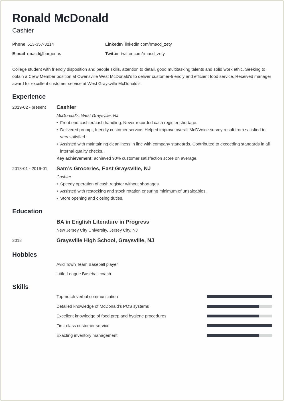 Resume For Shift Manager In A Restaurant