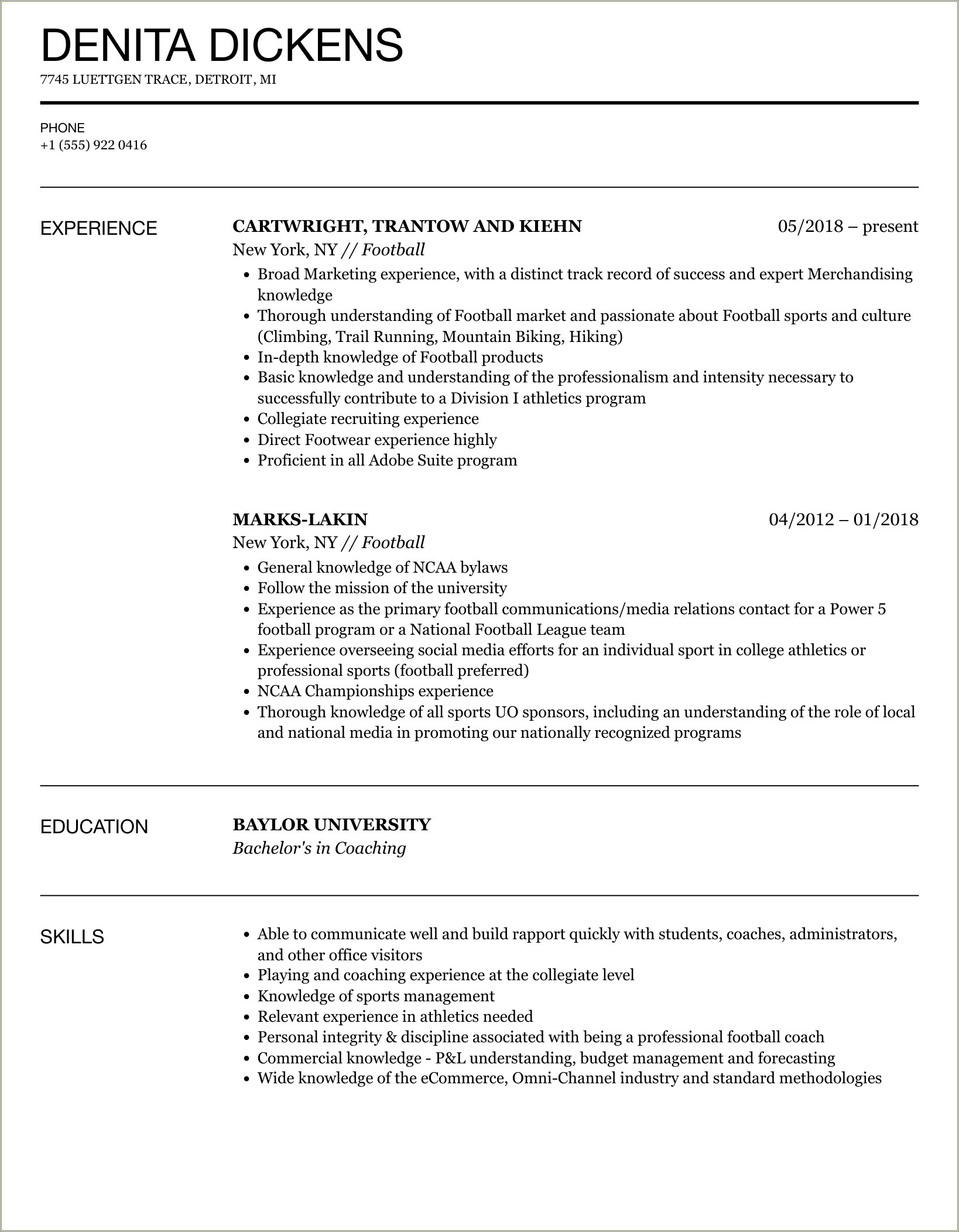 Resume For Soccer Coach As A Objective