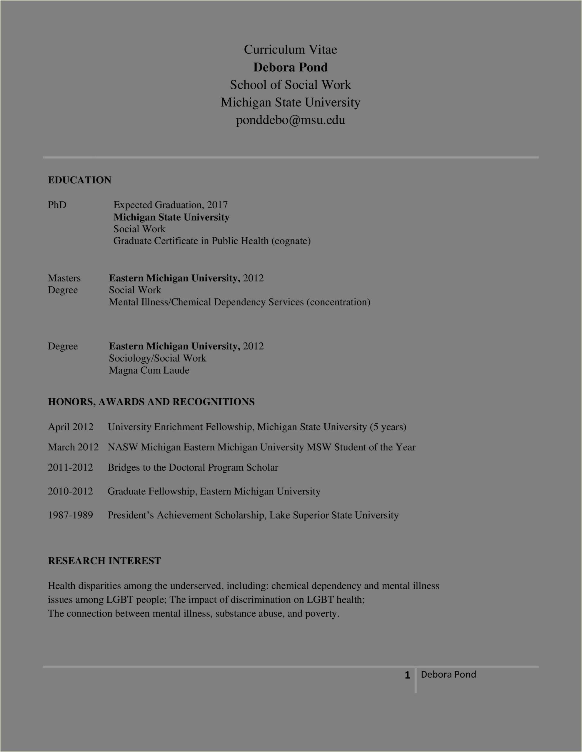 Resume For Social Work Bachelor Program