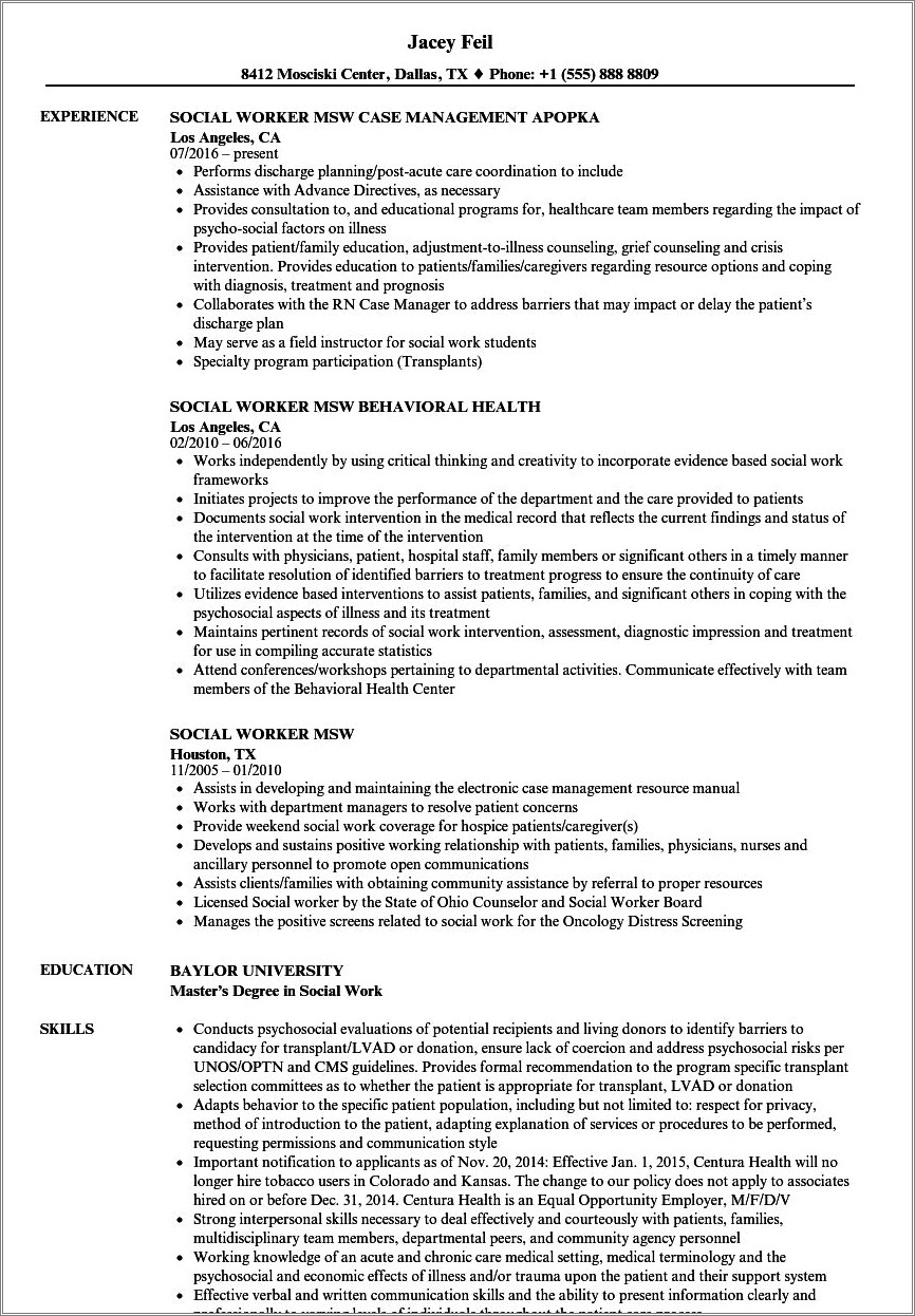 Resume For Social Work Graduate School Admission Sample