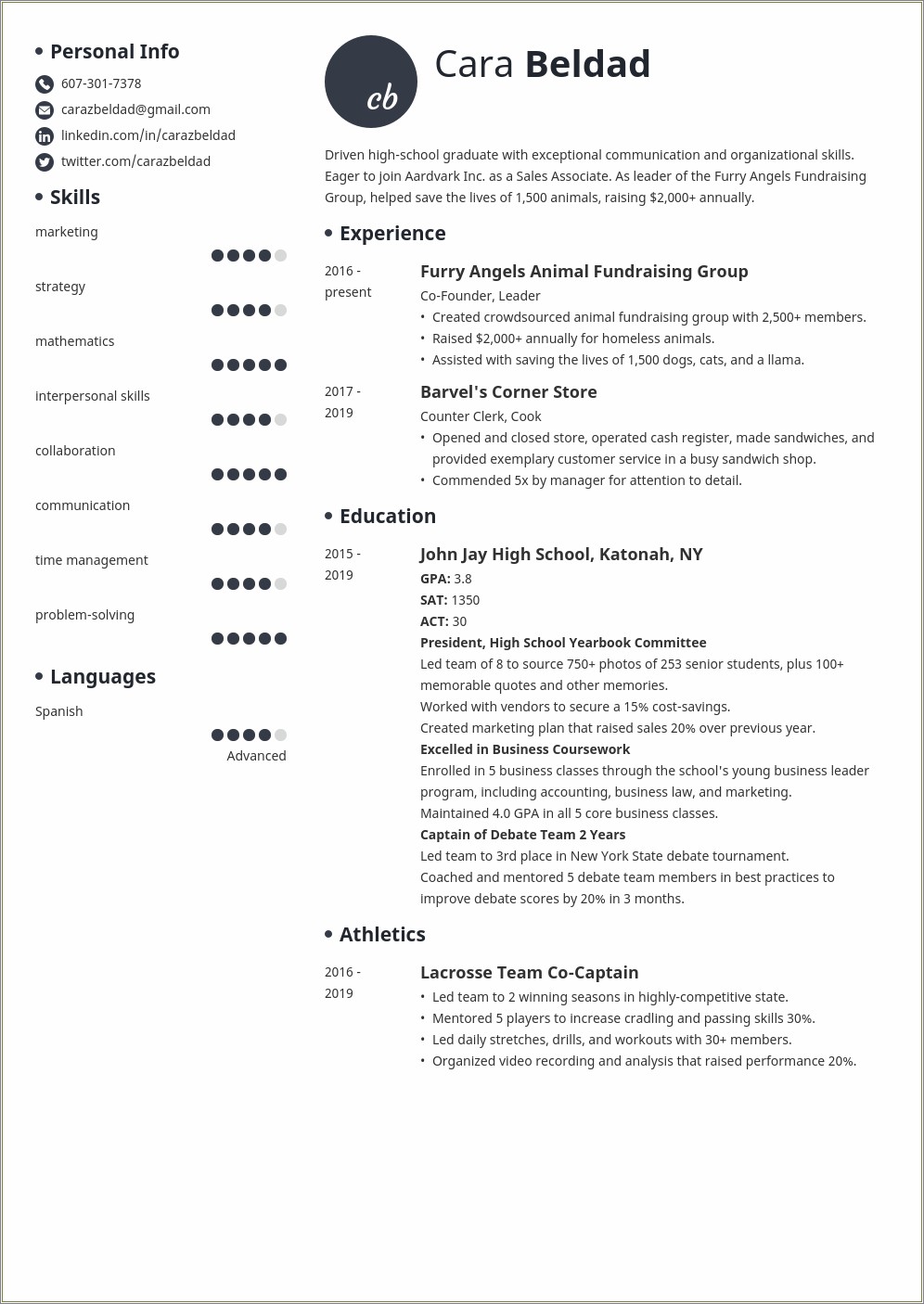 Resume For Someone With High School Diploma