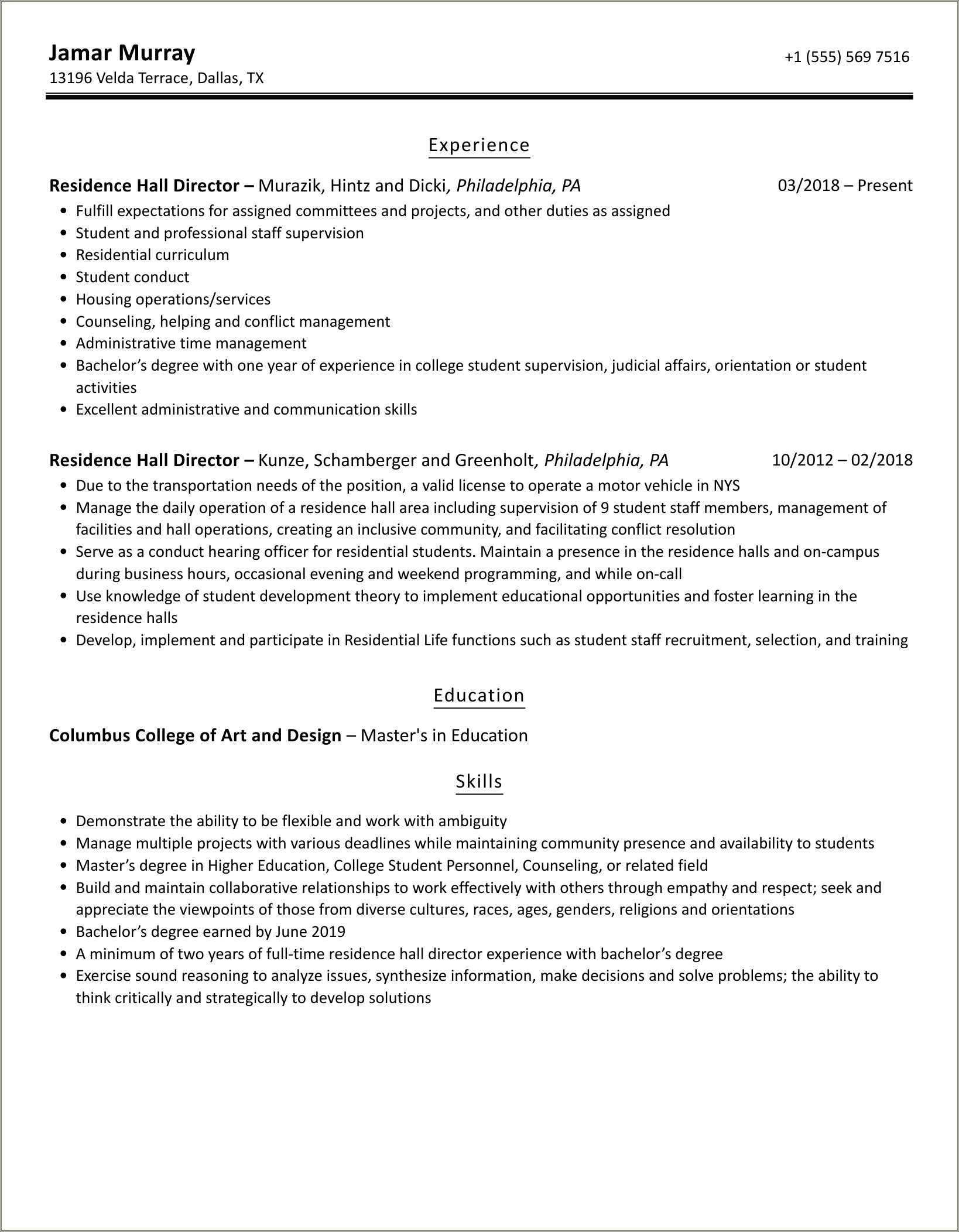 Resume For Student Conduct Hearing Officer Job Description