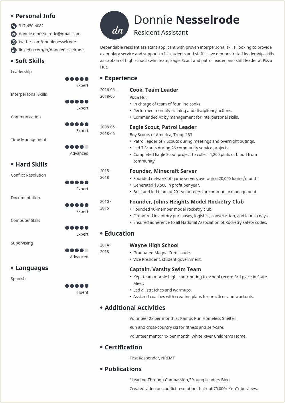 Resume For Student Residential Assistant Examples